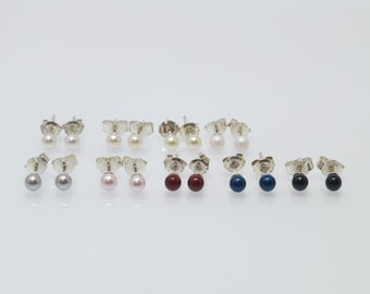Kleine Perlen-Ohrstecker Perle 4mm Grau Farbit Sterlingsilber Gold, Perlenohrstecker