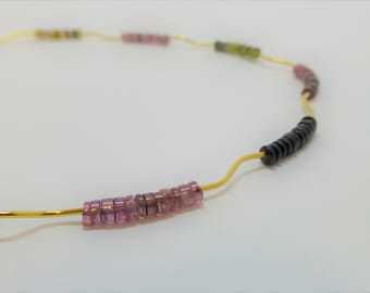 Necklace tourmaline slices colorful gold silver 925, gemstone necklace, gift for her