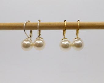 Pearl earrings pearl 8 mm silver 925 gold patent leverback - many colors, bridal jewelry