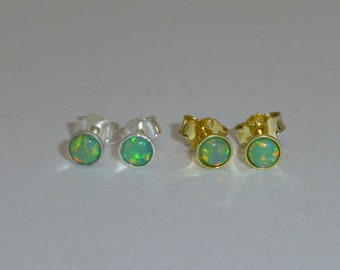 Ohrstecker Opal Imitat Hellgrün Cabochon 4mm Silber 925 Gold, Opalohrstecker