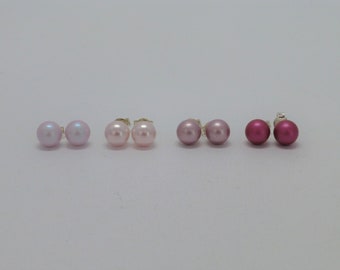 Perlen-Ohrstecker 8mm Rosa Silber 925 Gold, Perlenstecker