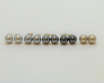 Perlen-Ohrstecker 8mm Grau Schwarz Silber 925 Gold, Perlenohrstecker