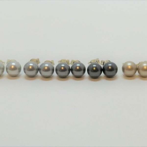 Pearl stud earrings 8 mm gray black silver 925 gold, pearl stud earrings