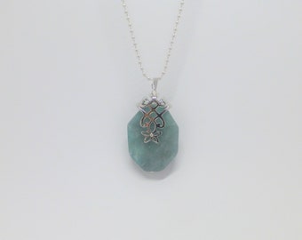 Long necklace silver aquamarine quartz pendant light blue, gift for her