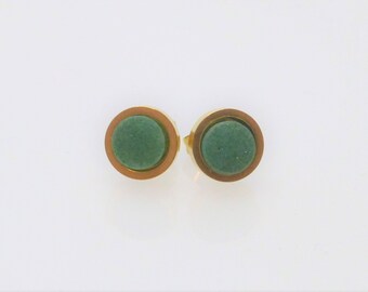 Earrings Aventurine Flat 6 mm Green Stainless Steel Gold