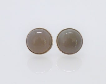 Earrings Agate Grey Cabochon 12 mm Silver 925