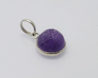 Chain Pendant Amethyst Moon Face 15 mm Violet Silver 925