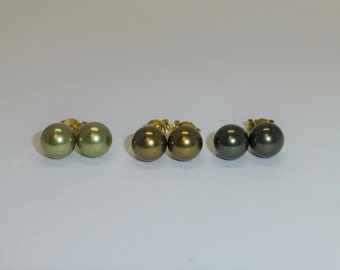 Perlen-Ohrstecker 8mm Grün Silber 925 Gold, Perlenohrstecker