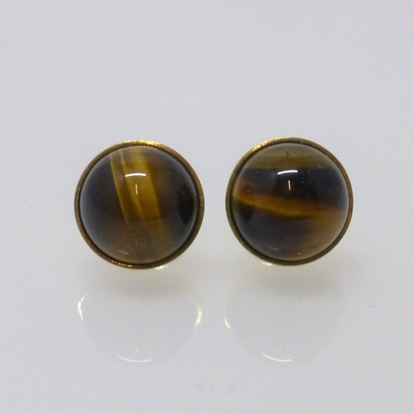 Ohrstecker Tigerauge Cabochon Silber 925 Gold, Edelsteinohrstecker