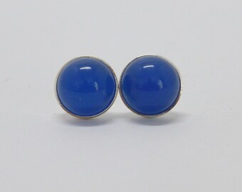 Earrings Agate Blue Cabochon Silver 925 many sizes