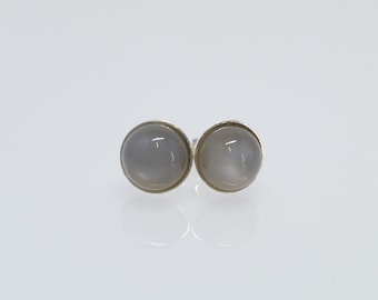 Earrings Moonstone Grey Cabochon Silver 925 Gold Rose Gold Moonstone Studs