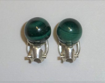 Ear clips malachite ball 8 mm green silver 925, clips with gemstone, gift for you