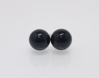 Stud earrings onyx black balls silver 925 gold, ball stud earrings many sizes