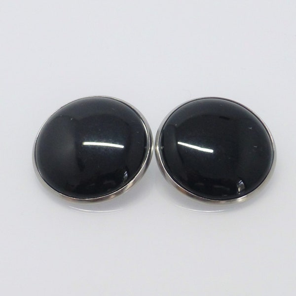 Earclips Agate Black Cabochon 25 mm stainless steel