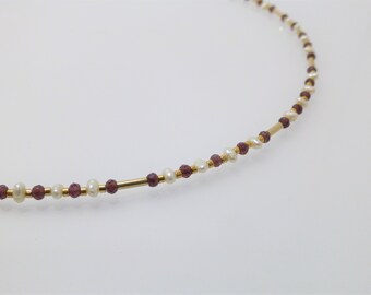 Delicate garnet rondelle necklace with freshwater pearls