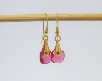 Earrings Tourmaline Imitation Pink 925 Gold, Long Earrings