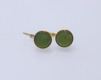 Earrings stainless steel gold Aventurine ring stone flat 10 mm