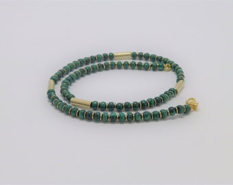 Malachite Jewelry Set Necklace Bracelet Earrings Button Green with Gold