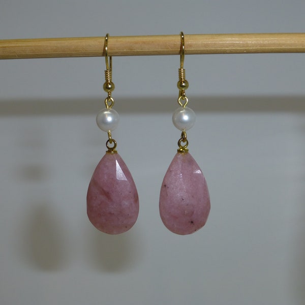 Ohrringe mit Pink Opal Briolettes 925 Gold, Tropfen-Ohrringe, Geschenk für Sie