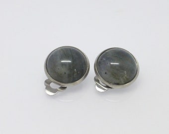 Earrings Labradorite Cabochon 12 mm stainless steel, gemstone earrings