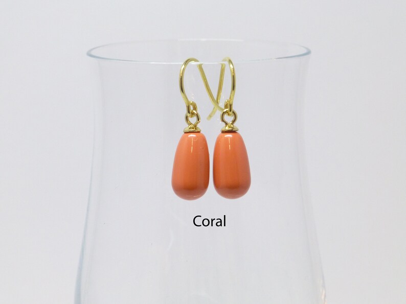 Perlen-Ohrringe Tropfen-Perle 11x6 Edelsteinfarben Silber 925 Gold, Tropfenohrringe Coral