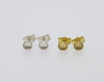 Stud earrings rock crystal cabochon 4 mm silver 925 gold