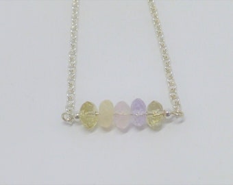 Necklace silver quartz rondelle pastel colorful rose quartz amethyst rock crystal citrine, gift for her