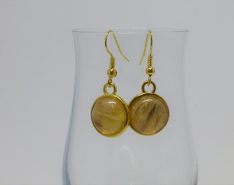 Earrings with smoky quartz cabochons gold, gift for her