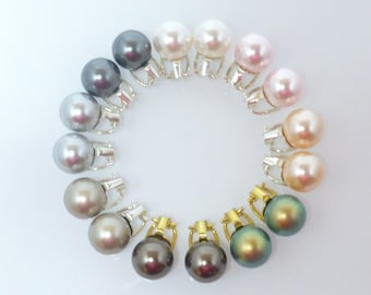 Parel oorclips 12 mm Wit Grijs Gekleurd Zilver Goud