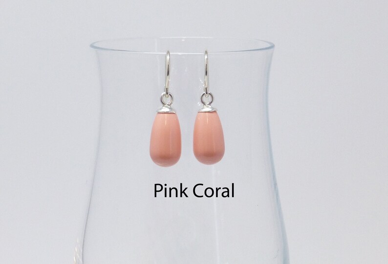 Perlen-Ohrringe Tropfen-Perle 11x6 Edelsteinfarben Silber 925 Gold, Tropfenohrringe Pink Coral