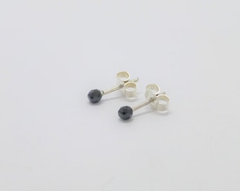 Earrings Zirconia Black Balls 3mm Faceted Silver 925, Black Studs, Gift for You