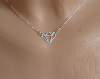 Delicate chain sterling silver with center part diamond, silver chain, gift for her