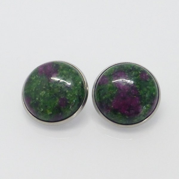 Earclips Ruby-Fuchsite Cabochon 20 mm stainless steel