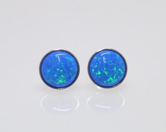 Ohrstecker Opal Imitat Cabochon Blau Silber 925, Opalohrstecker