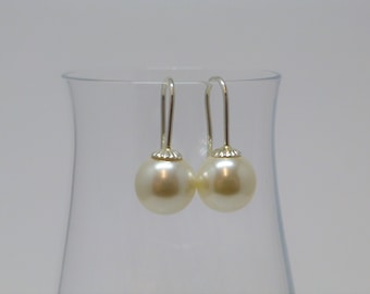 Perlen-Ohrhänger Ohrhaken Perle 10mm Silber 925 Weiß Grau Schwarz, Perlenohrringe, Brautschmuck, Geschenk für Sie