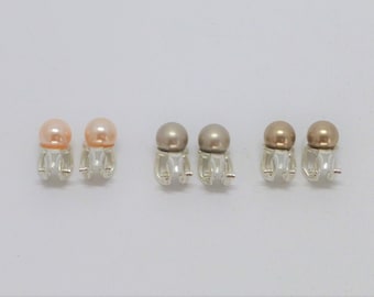 Pearl ear clips 6 mm beige bronze silver 925 gold, pearl ear clips