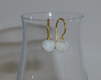 Earrings rainbow moonstone balls 8 mm gold, gemstone earrings, gift for her