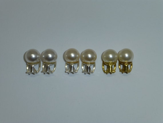 Orejas clips pendiente perlas bronce crema oro 