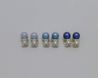 Ohrclips Perle 6mm Blau Silber 925 Gold, Perlenohrclips