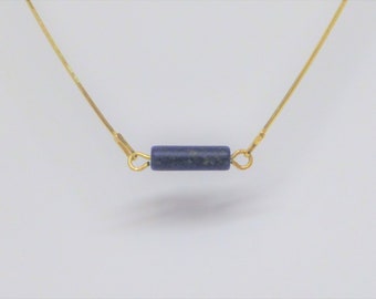 Schmuckset Halskette und Armband  Gold mit Lapislazuli matt Walze, Geschenk für Sie