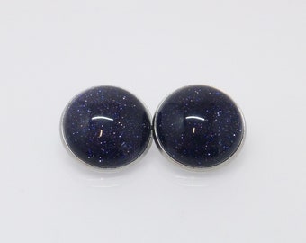 Ear clips blue river cabochon stainless steel many sizes, gemstone ear clips