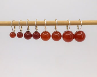 Earrings leverback carnelian ball silver 925 gold, gemstone earrings