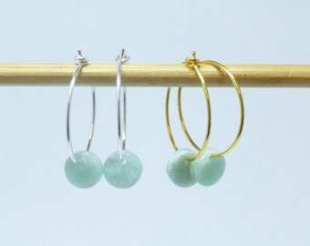 Hoop earrings with Amazonite pendants, silver 925 / gold-plated