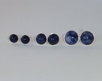 Ear studs sodalite cabochon silver 925, blue ear studs