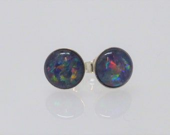 Stud earrings opal triplette cabochon silver 925 opal stud earrings