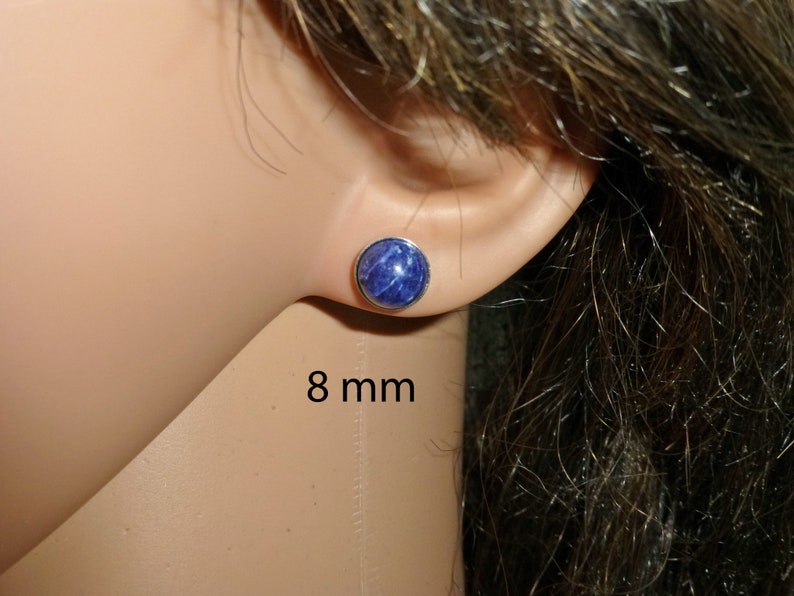 Oorstekers sodaliet cabochon zilver 925, blauwe oorstekers afbeelding 6