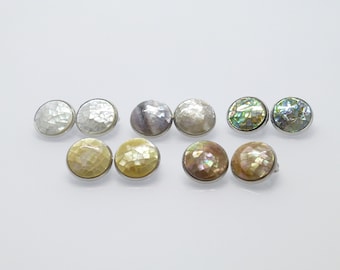Ear clips mother of pearl cabochon 16 mm silver white grey colorful