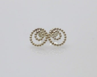 Earrings "Double Ring" Balls Sterling Silver, Silver Studs