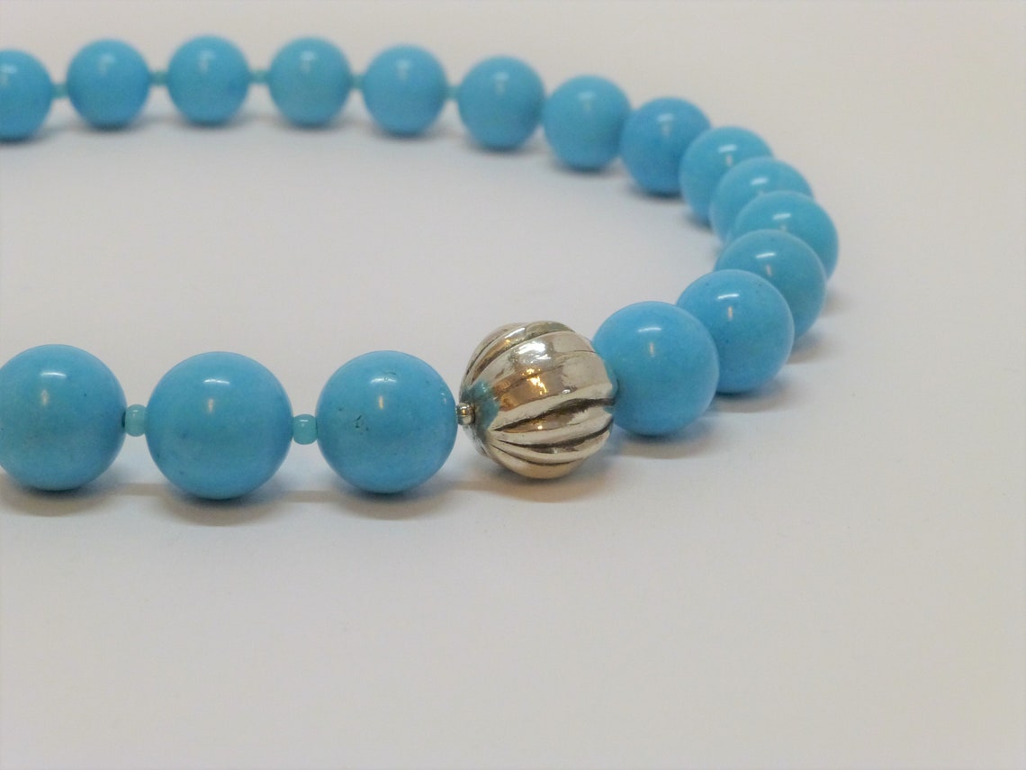 Collier Vintage Turquoise Perles Argent Plaqué Fait Main Israël