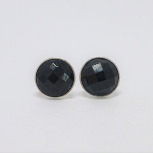 Stud earrings onyx faceted cabochon silver 925 gold, gemstone stud earrings